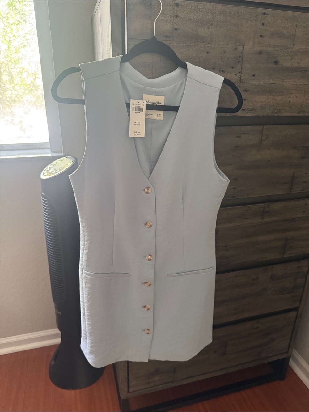 Abercrombie & Fitch Light Blue Sleeveless Button-Front Midi Dress